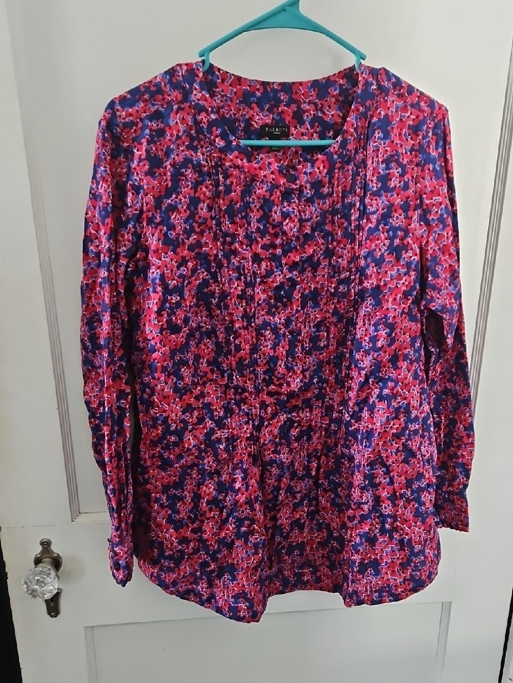 Talbots Pink and Navy Floral Button-Front Blouse